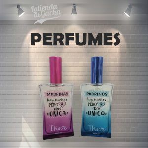 Imagen en la que se ven dos botes de perfume con frases personalizadas